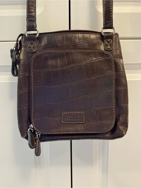 Relic Dark Brown Croc-Embossed Leather Shoulder Bag